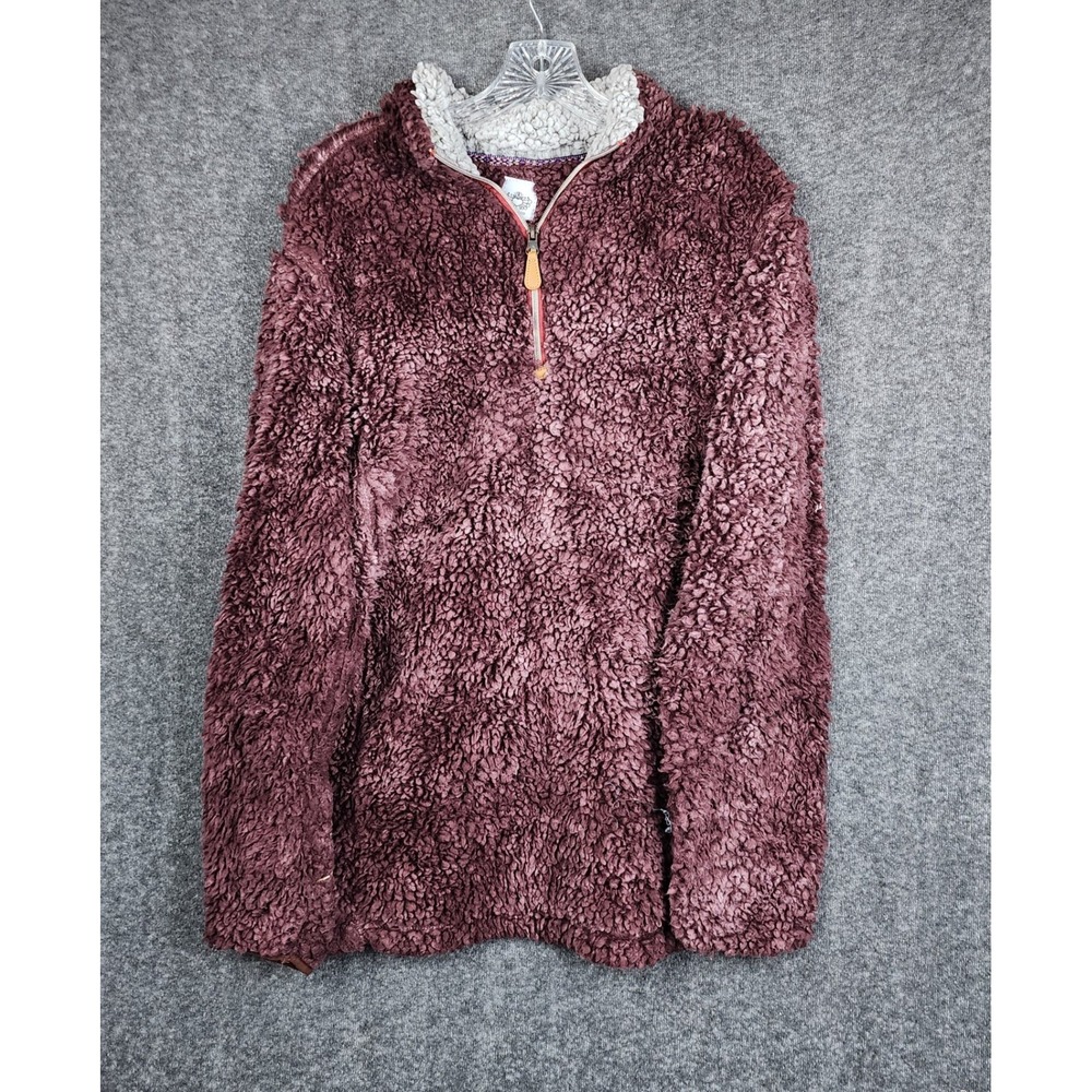 Katydid Pullover Women XL Burgundy Sherpa Faux Fur Quarter Zip Fuzzy Sweater